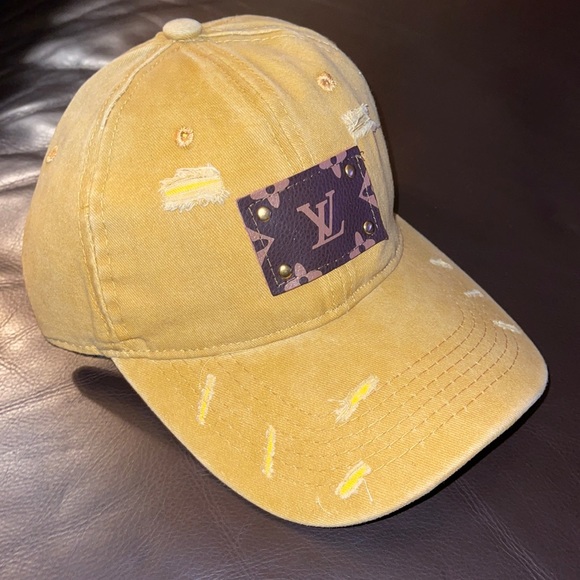 Up cycled, Hand Crafted, LV distressed Mustard Yellow hat, NWOT - Picture 5 of 9